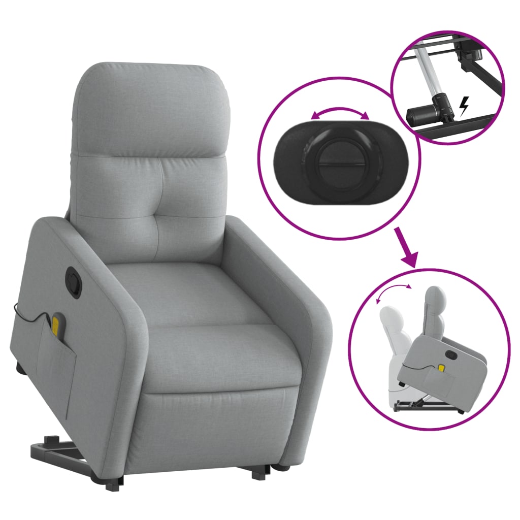 vidaXL Stand up Massage Recliner Chair Light Gray Fabric